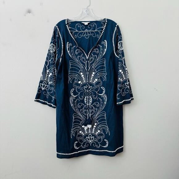 Sundance Dresses & Skirts - Sundance Blue Cotton Embroidered Pace Tunic Dress Women’s Size XL